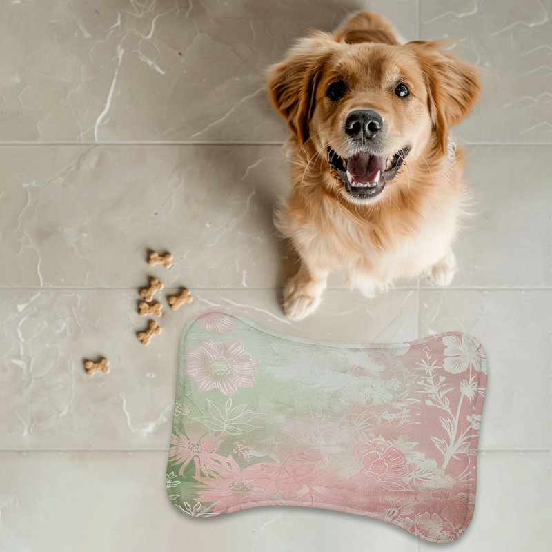 Classic Pink-Green Motifs - 1 Piece Bone Shape Feeding Mat