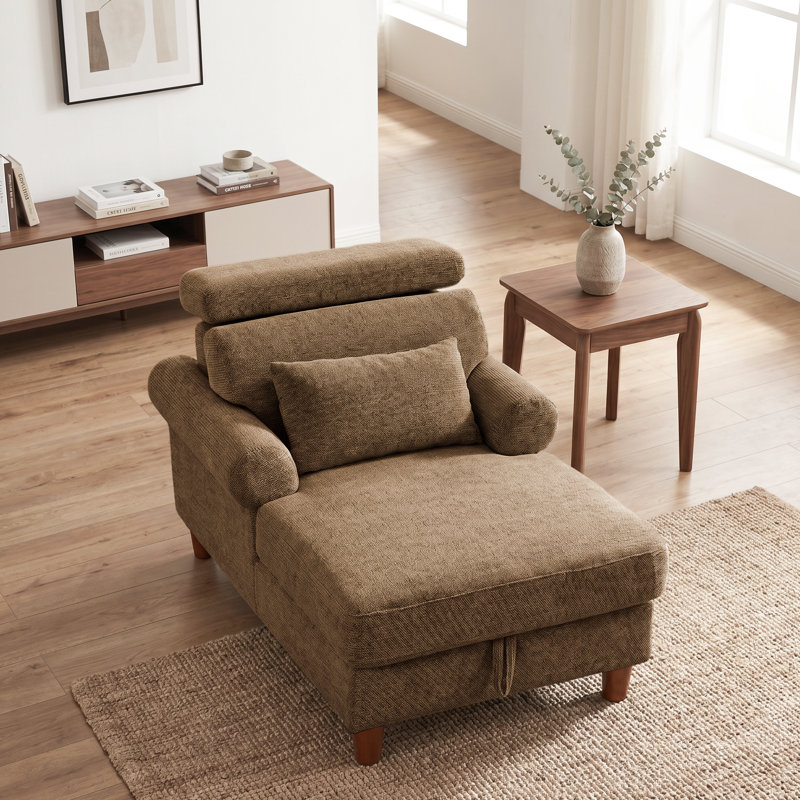 Upholstered Chaise Lounge, Dark Brown