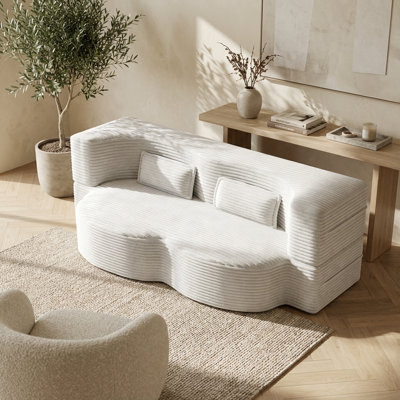Convertible Teddy Fabric Floor Sofa Bed with Twin Size Folding Mattress and Two Pillows for Living Room, Guest Room, or Playroom