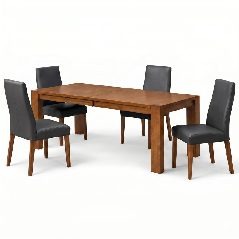 Ensemble de salle à manger 5 pièces avec chaises en cuir Clift, Black