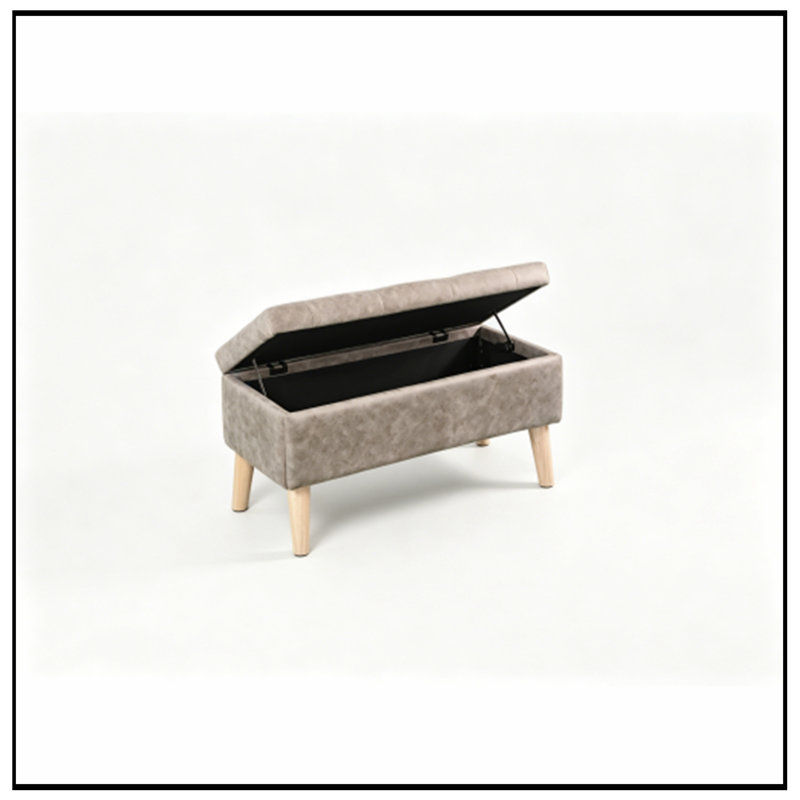 Banc rembourré avec siège capitonné et pieds robustes, Gris