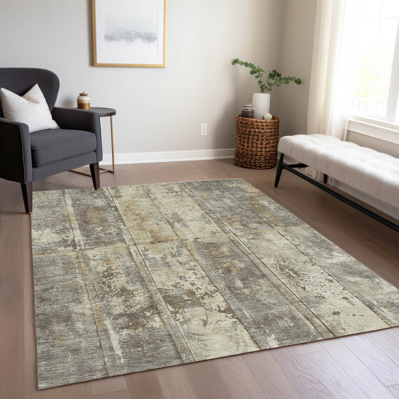 Tapis beige intérieur / extérieur lavable à la machine Cinead ACN1715, Rectangle 10 pi x 14 pi