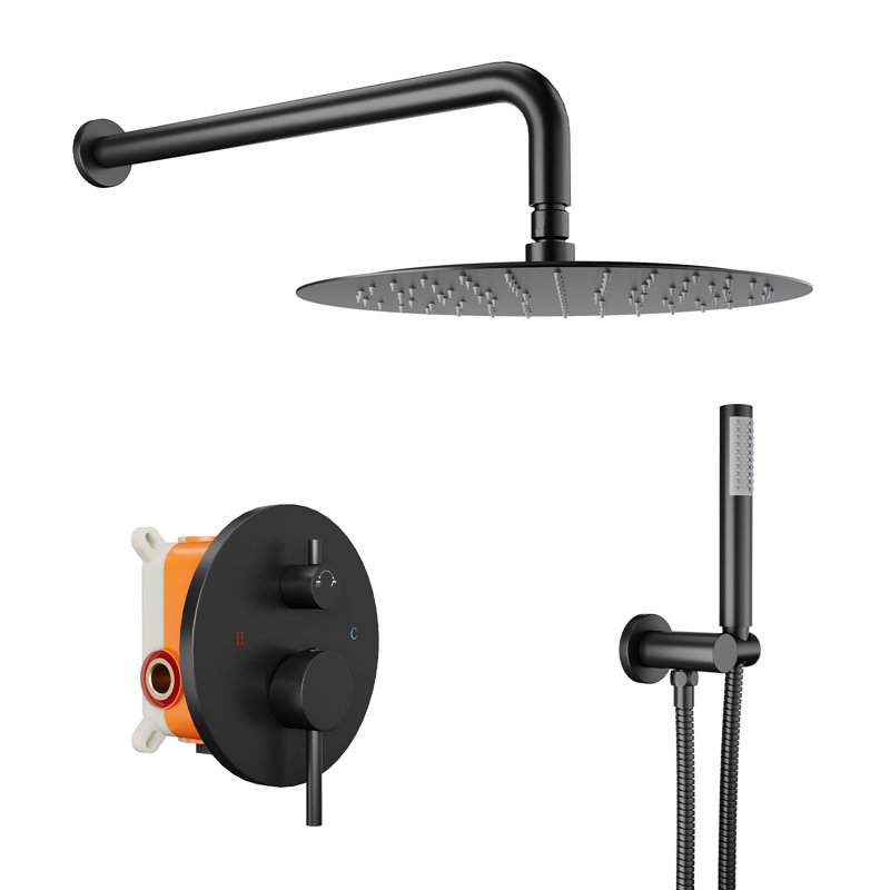 Ensemble de robinet de salle de bain pour salle de bain, pomme de douche à pluie avec douchette 12 po, système de douche mural avec valve à pression équilibrée