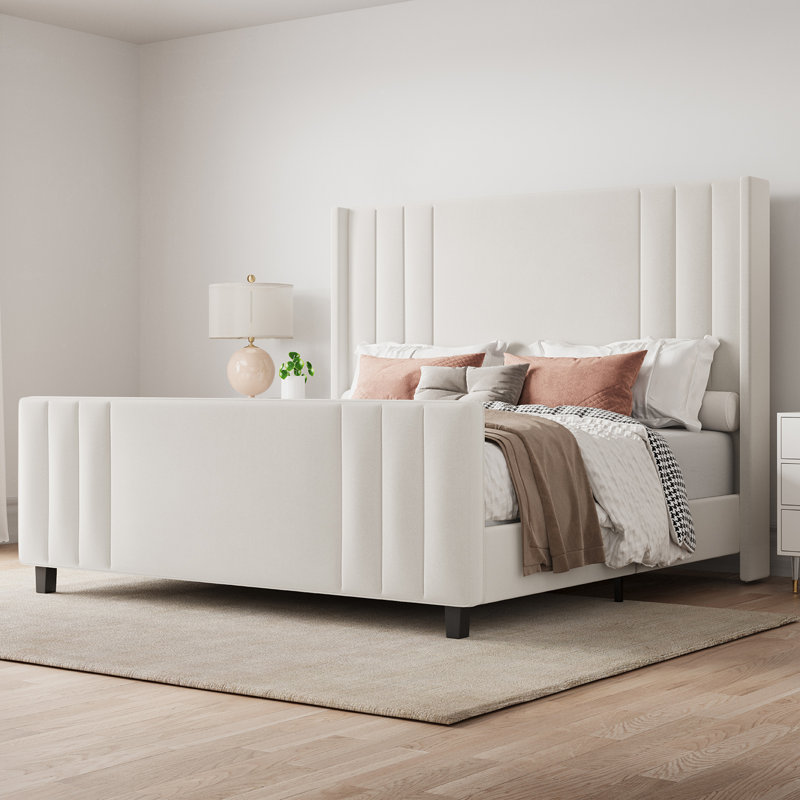 Grand lit plateforme tapissier Tole, Grand lit, Crème
