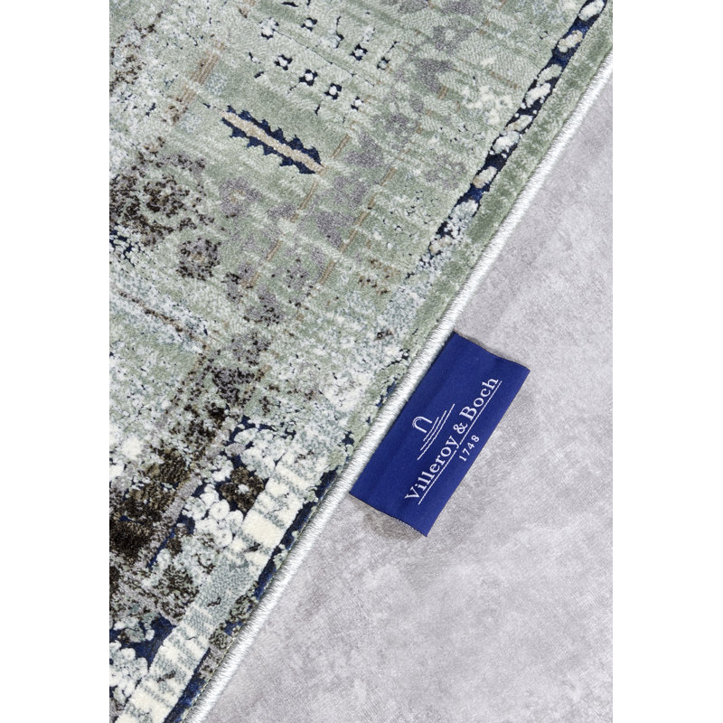 Kollektion 1809 No Pattern And No Solid Colour Machine Woven Light Green Area Rug, Rectangle 3'7" x 5'5"
