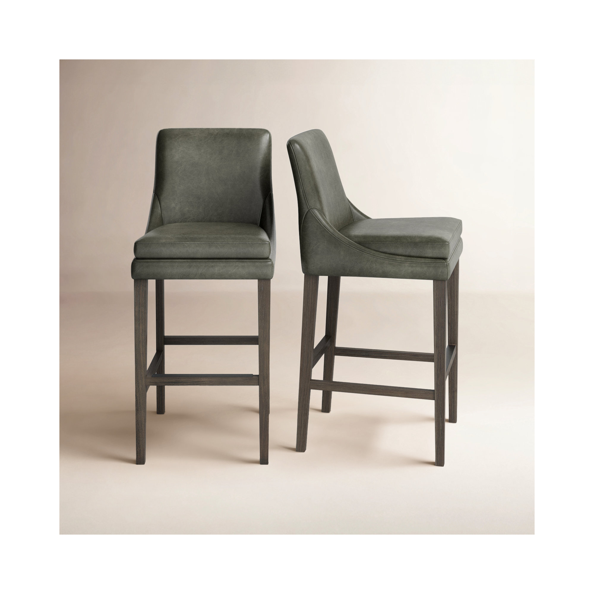 Niara Leather Stool, Copley Slate Faux Leather/Brown, Bar Stool (30” Seat Height)