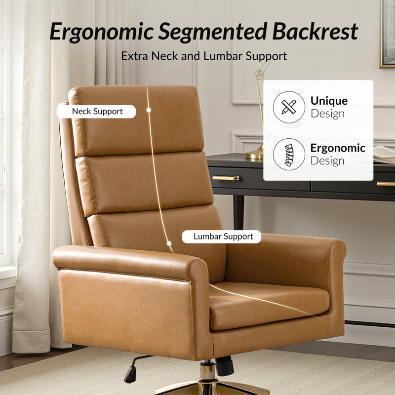 Morpheus 46.5"H Transitional Tilting Adjustable Height Executive Chair with Ergonomic Segmented Back, Camel