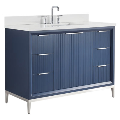 Meuble-lavabo simple 48 po avec plateau en quartz blanc pur Traverse