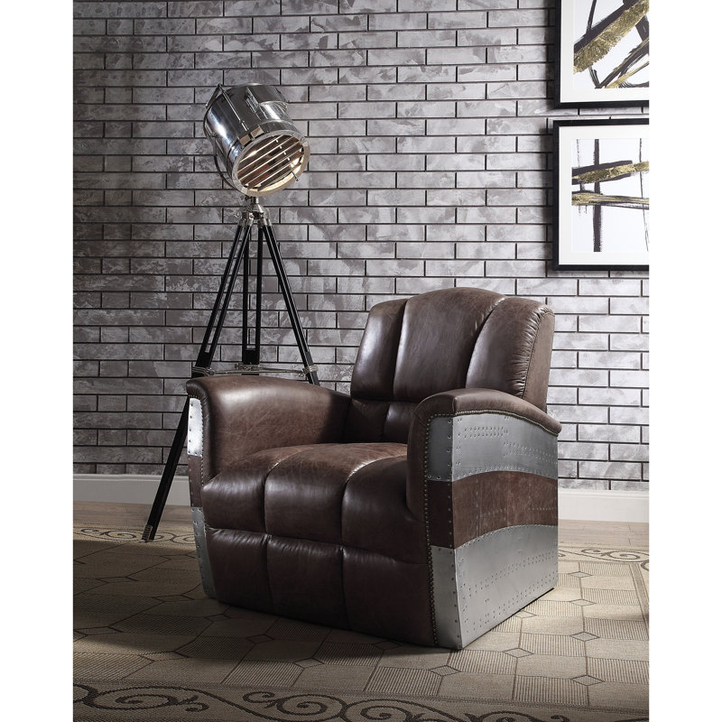 Fauteuil d'appoint moderne rétro en cuir fleur brun et aluminium