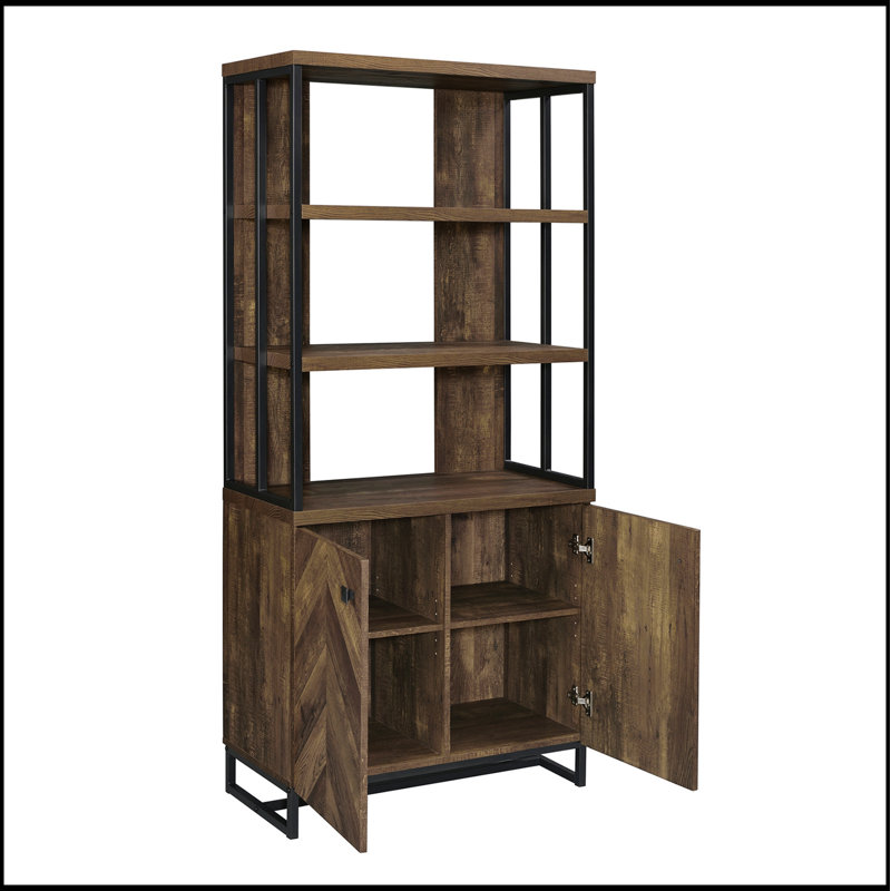 Rustic Oak Herringbone and Gunmetal 2-Door Bookcase, Perfect for Contemporary and Industrial Interiors