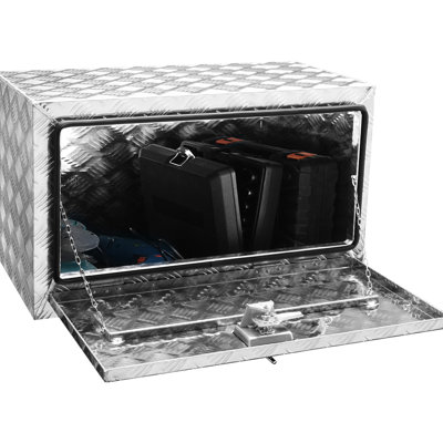 Boîte de rangement pour camion en tôle d'aluminium robuste 30 "14" 16 "avec loquet imperméable avec clés verrouillables pour fourgon de remorque de quincaillerie en alliage d'aluminium argenté