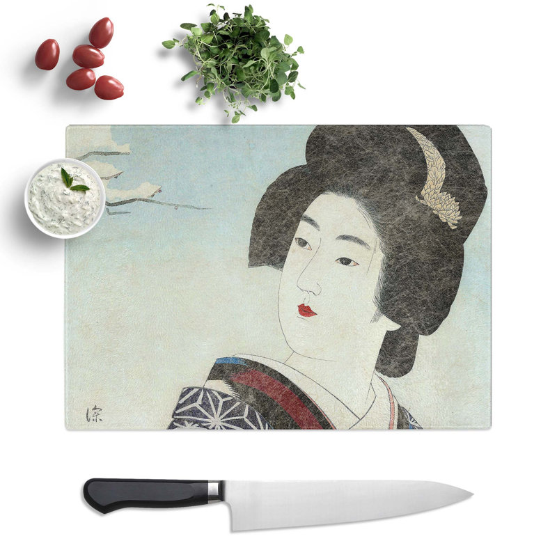 Tempered Glass Beauty and a Plum Tree by Ito Shinsui Chopping Board, 28.5cm W x 20cm L