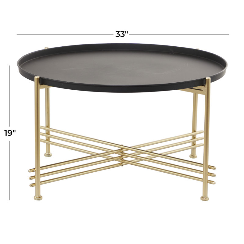 Metal Tray Top Black Coffee Table with Gold X-Shaped Base