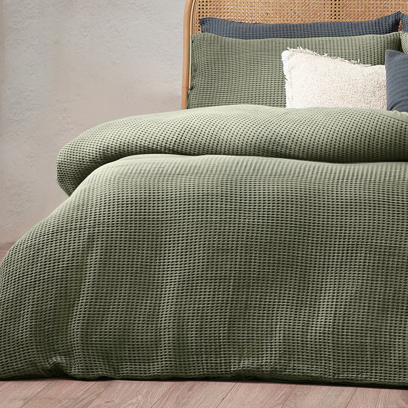 Chunky Waffle Cotton Solid Colour Duvet Cover Set with Pillowcases Included, Super King - 2 Standard Pillowcases, White