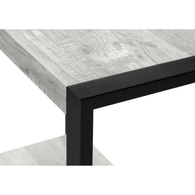 Table d'appoint industrielle à 2 pieds, aspect bois gris recyclé, pattes en métal noir, largeur 30,5 cm (12 pouces), idéale comme table de chevet.
