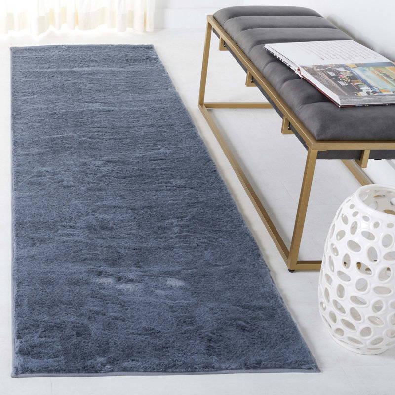 Faux Rabbit Fur Performance Machine Washable Solid Color Rug, Runner 2'6" x 8'