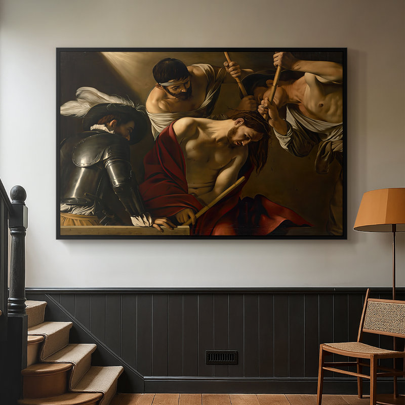 Le couronnement d'épines (version de Vienne), v. 1602-1604 - Caravage - Toile tendue avec châssis Caravage, 26 x 40, Noir