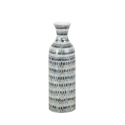 Capiz Shell Handmade Mosaic Blue Decorative Vase With White Interior