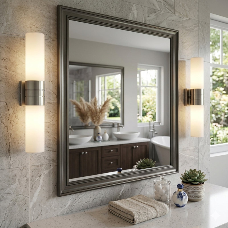 Luminaire de salle de bain 2 lumières à DEL avec abat-jour cylindrique en verre au fini nickel brossé, Nickel brossé