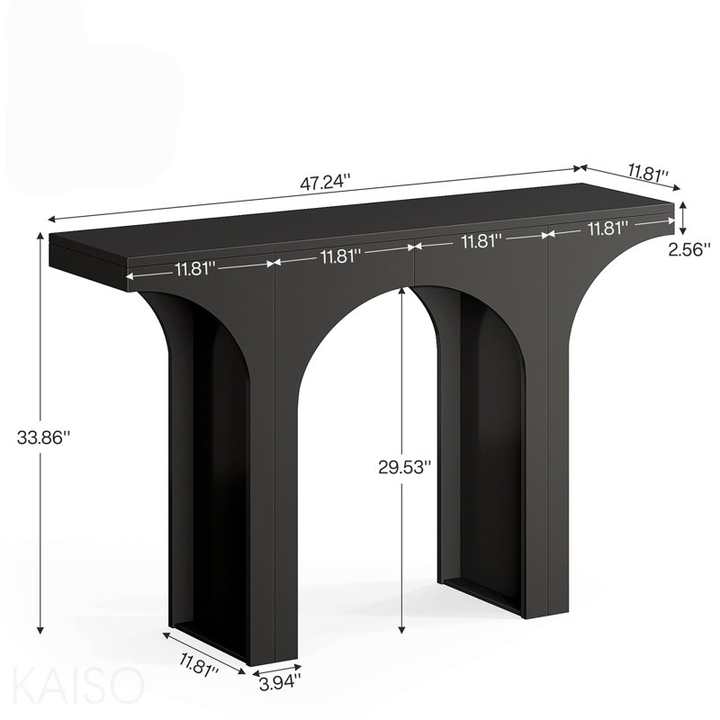 Console moderne 47 po, base arquée pour le salon - noir