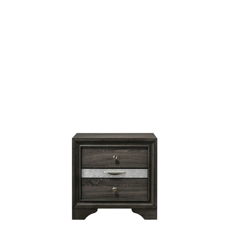 Table de chevet grise avec finition texturée et options de rangement pratiques, Gris