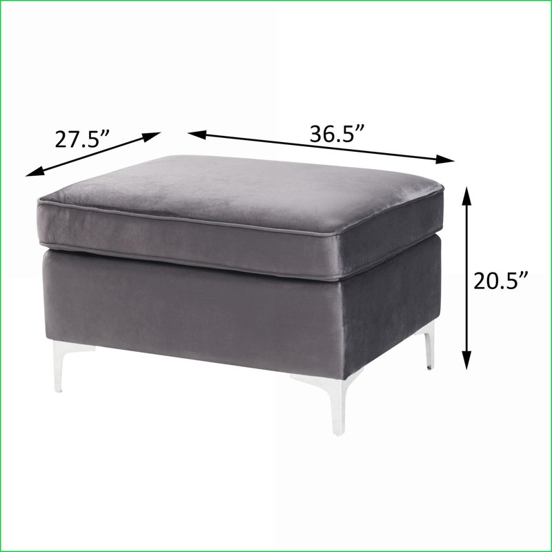 Ottoman, Slate Gray Rectangular Contemporary Industrial with Pocket Coils & Pillows | Brushed Silver | Matte Silver