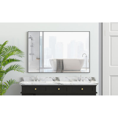 Miroir de salle de bain 48 po x 32 po moderne avec cadre noir - Pratique pour différentes pièces comme la salle de bain, la chambre à coucher, le salon, le vestiaire, la salle rectangulaire en aluminium