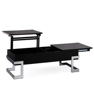 Table basse moderne noire ultrabrillante avec plateau relevable