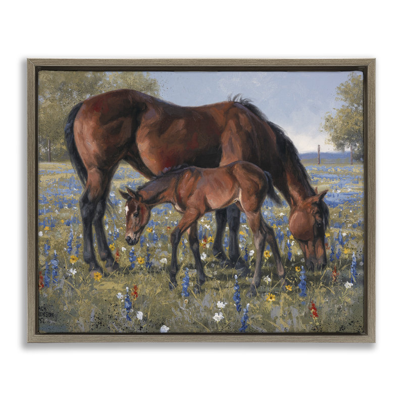 Cheval et poulain, art mural par Jack Sorenson, Cadre flottant orme Montalcino, H 17 po x l 21 po