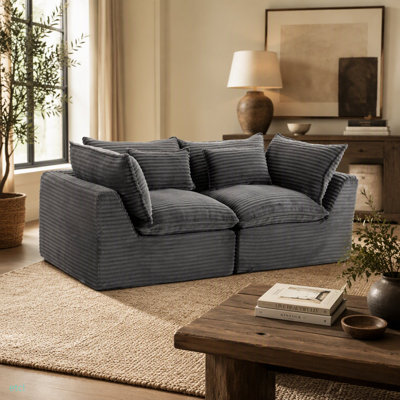 Canapé d'angle modulaire surdimensionné Cloud Couch de 190 cm de large, canapé True Relax Comfy avec assise large et profonde, en tissu velours côtelé, 2 places.