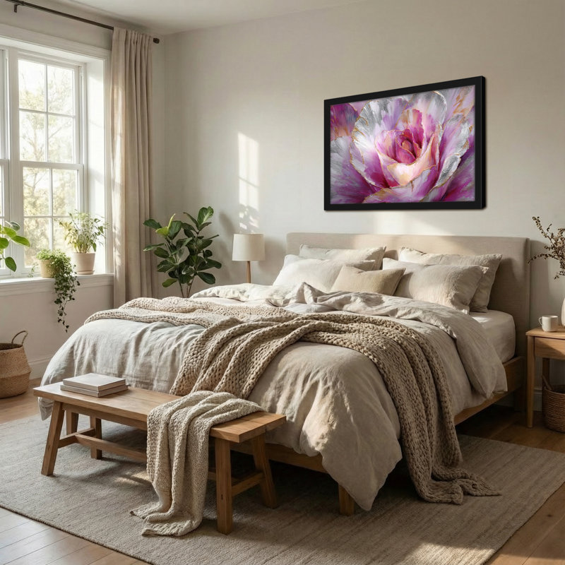 Plantes et fleurs rose mauve avec des accents dorés et des teintes douces, H 24 po x l 36 po