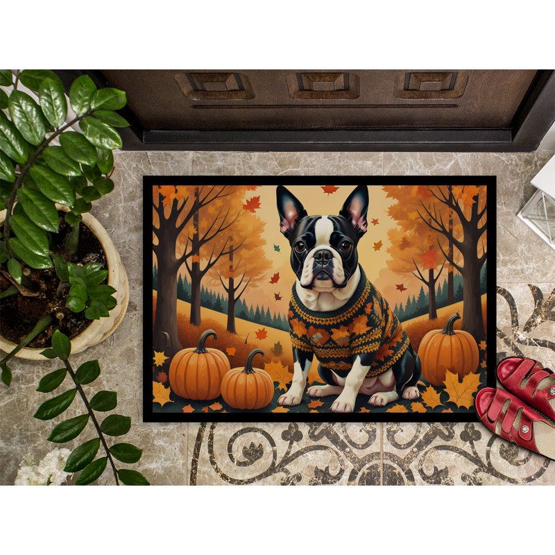Tapis d'intérieur ou d'extérieur Boston Terrier Fall, L 24 po x L 36 po