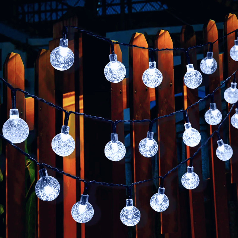 Cottone 256'' Outdoor Solar Powered Lights Decorations with 8 Modes 30-Bulb Globe Integrated LED String Lights, White