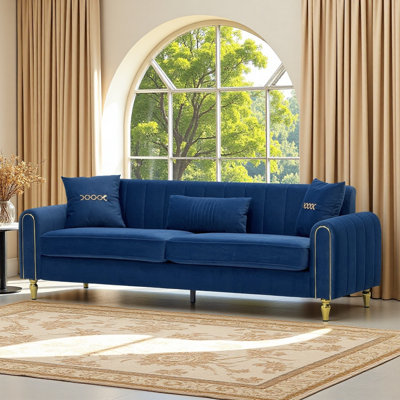 87.5 Inch 3-Seater Upholstered Sofa with Modern Design and Metal Legs