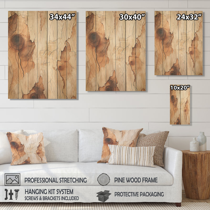 Essence de basswood américain brun - impression d'arbre sur bois, H 32 po x l 24 po