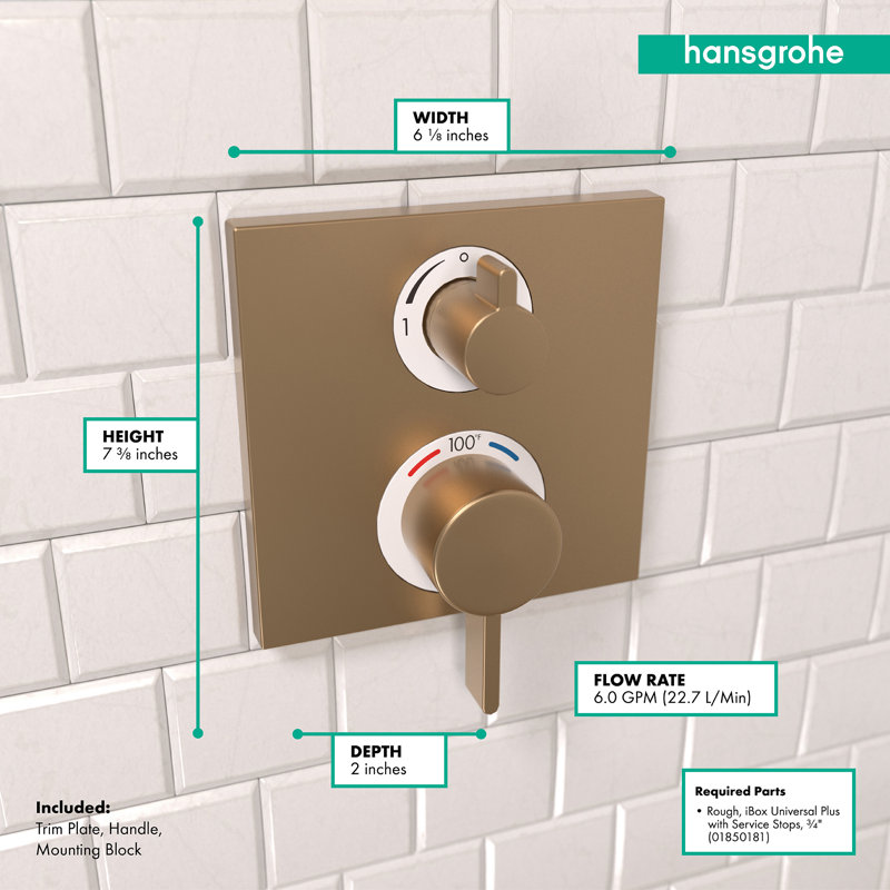 Ecostat Thermostatic Shower Faucet Trim, Brushed Bronze