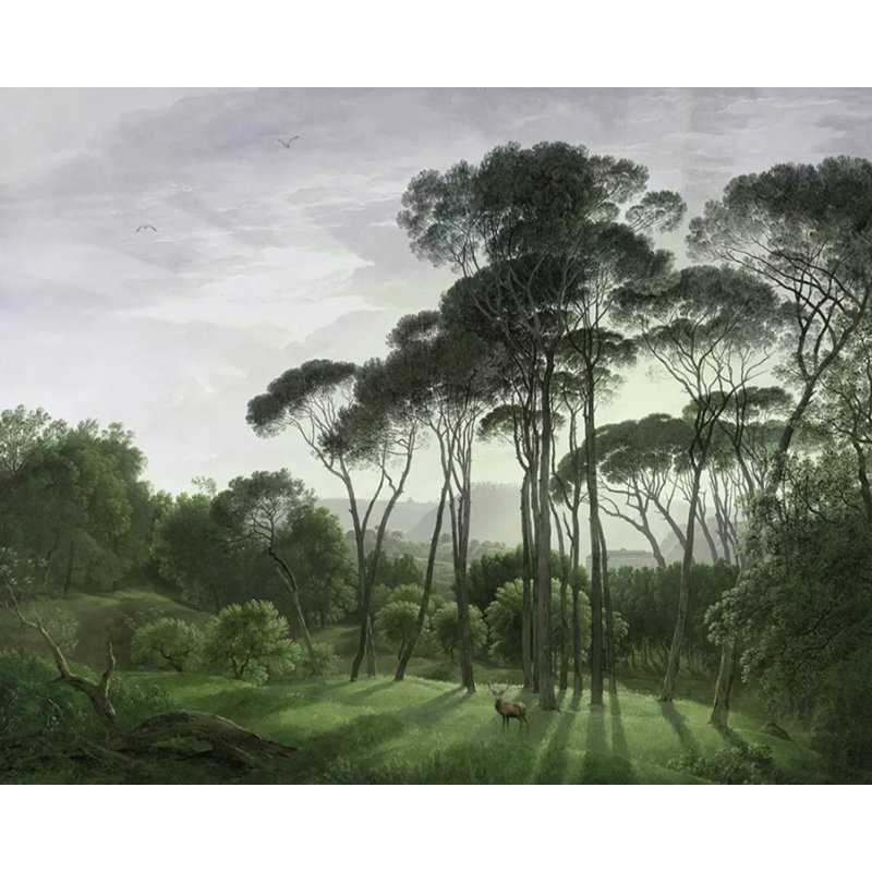 Papier peint à motif de cerfs dans la jungle à peler et coller Carnkirk, l 204 po x L 114 po