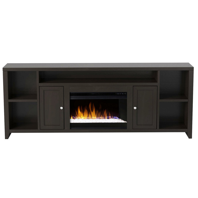 Console de 84 po pour foyer électrique 84 po, conception loft urbain, pouvant accueillir des téléviseurs de 95 po, flamme télécommandée, température, luminosité, effet et console de style 84 po, couleur, pour 5 tablettes,