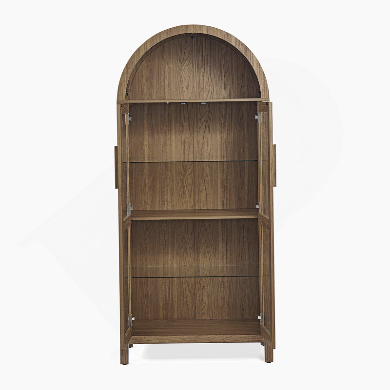 Arched Storage Cabinet With One Lamp, Wooden Storage Cabinet For Kitchen, Living Room, Office, Brown