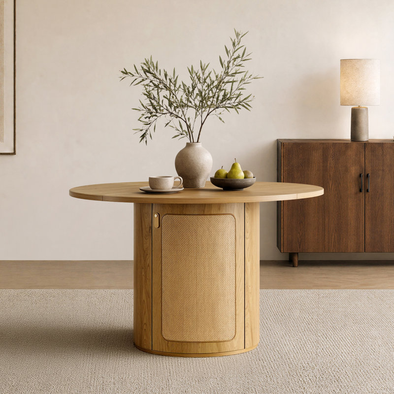Table de salle à manger en rotin avec rangement, Chêne