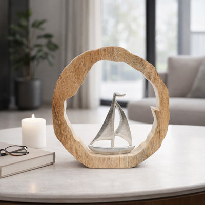 Amanie Figurine décorative sur sculpture ronde en bois pour la décoration intérieure