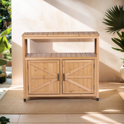 Table de bar d'extérieur et d'intérieur avec grand espace de rangement, conception à lattes pour sophistication, bois de sapin de haute qualité, buffet en bois de 38,09 po de hauteur, aspect classique et solide