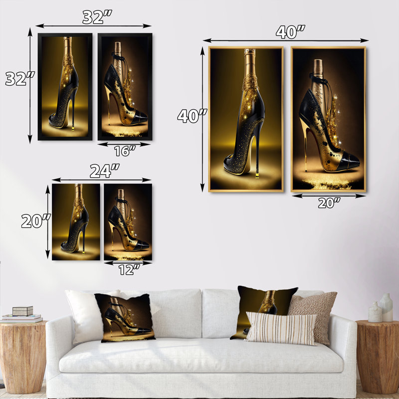 «Golden Champagne High Heel II», 2 pièces sur toile, Encadrement brun, H 20 po x l 24 po