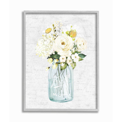 Quaint Spring Floral Bouquet In Simple Blue Jar by Lettered And Lined - Graphic Art