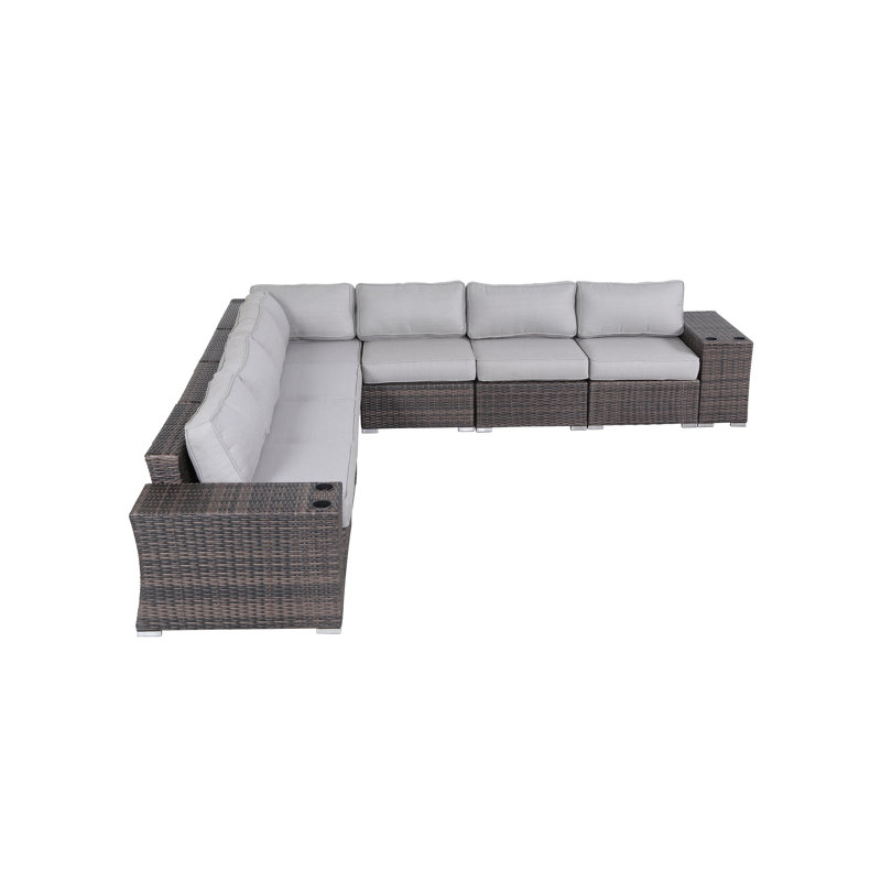 Albulena Fully Assembled Wicker Patio Sectional, Brown, Olefin Gray