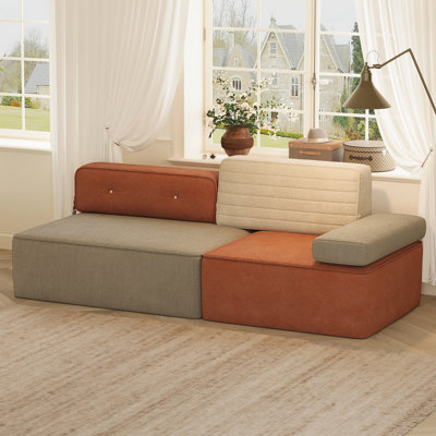 Canapé modulaire contemporain de 79,9 po, canapé modulaire à 3 places avec coussins de dossier amovibles, canapé rembourré à assise profonde pour le salon, l’appartement ou le bureau - beige / brun / orange