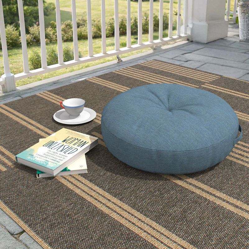 Sunbrella Indoor/Outdoor Floor Pillow, 22 Inch Circular Cushion Cover with Insert, Spectrum Denim, Circular 22"