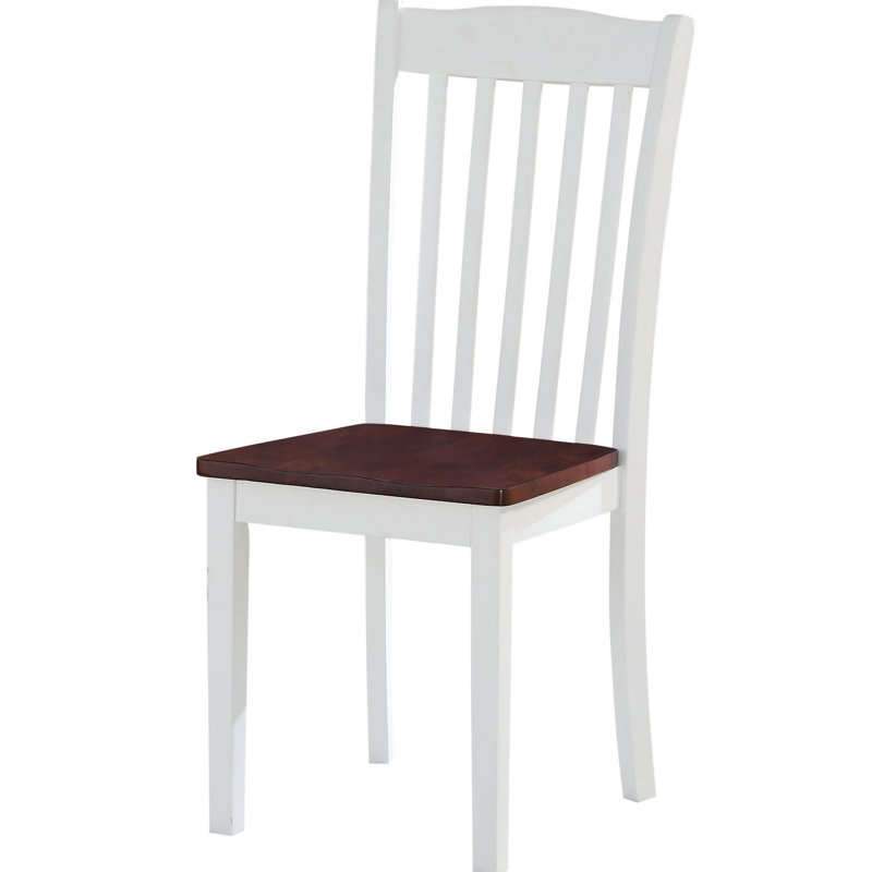 2 chaises d'appoint blanches et noyer pour la salle à manger - dossier en lattes à motif uni, surface en bois