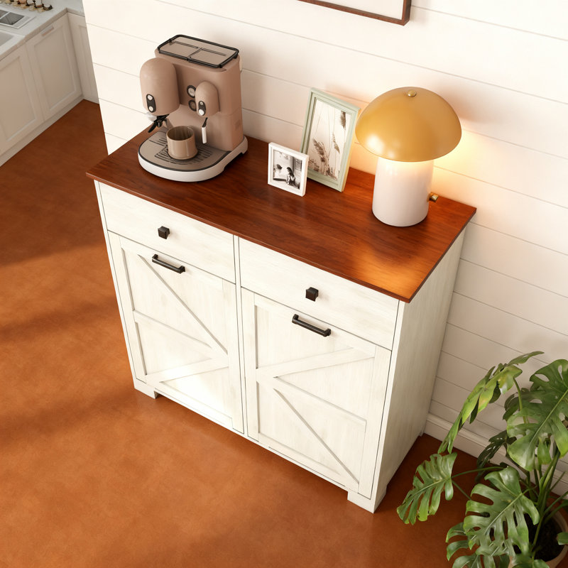 Armoire poubelle Farmhouse Double Tilt-Out, Brun / blanc antique
