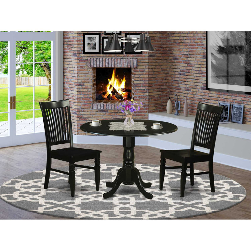 Maytham Pedestal Dining Set, Black, 3 Pieces: 1 Table, 2 Chairs